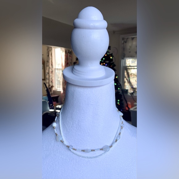 🥛 Double Strand Milky White Beed with Brass Tone Necklace by Cookie Lee - Picture 11 of 11